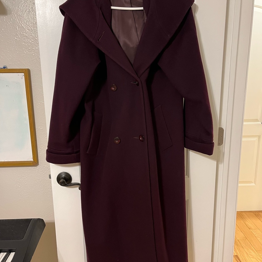 Hooded Burgundy Long Wool Coat